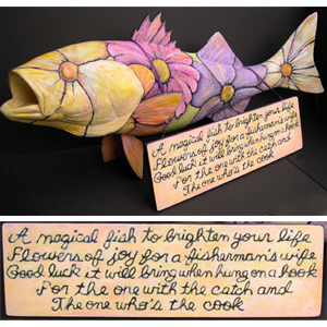 In 2011, the Cultural Center of Cape Cod asked 25 Cape artists to transform a 34-inch fiberglass striped bass into their own work of art. Kathi wrote this poem and created her "Magical Fish". After being on display at various Cape Cod locations, the fish were auctioned and close to $20,000 was raised for the new educational wing of the Cultural Center of Cape Cod.